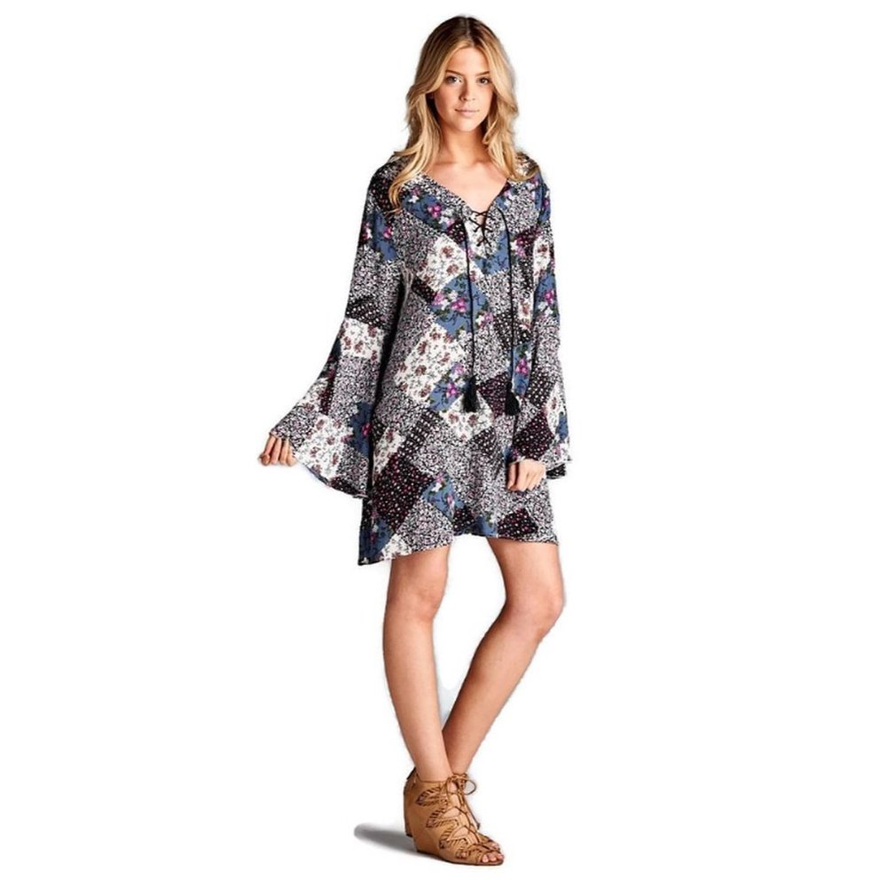 VELZERA Floral Patchwork Print Dress, Grey